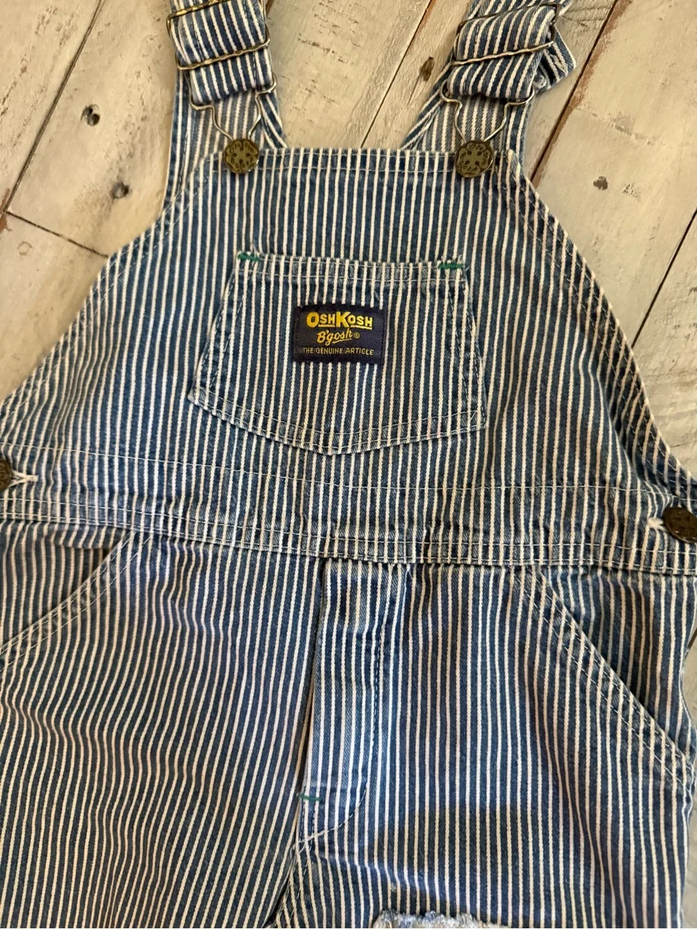 OshKosh B'gosh Blue & White Striped Cat Patch Ruffle Overalls
